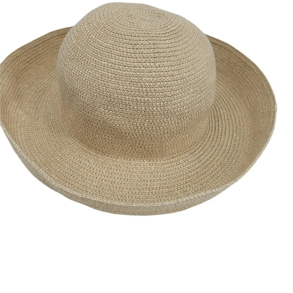 Vintage Betmar New York #166 Floppy Paper Sun Hat Flexible Tan Metal Logo Sz‎